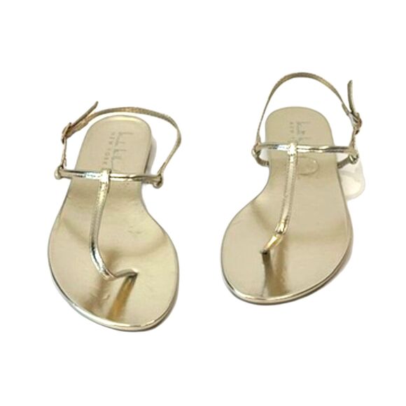 Nicole Miller Gold Sandals Flat Thin Straps Buckle Size 7.5 Summer Beach - Picture 5 of 9